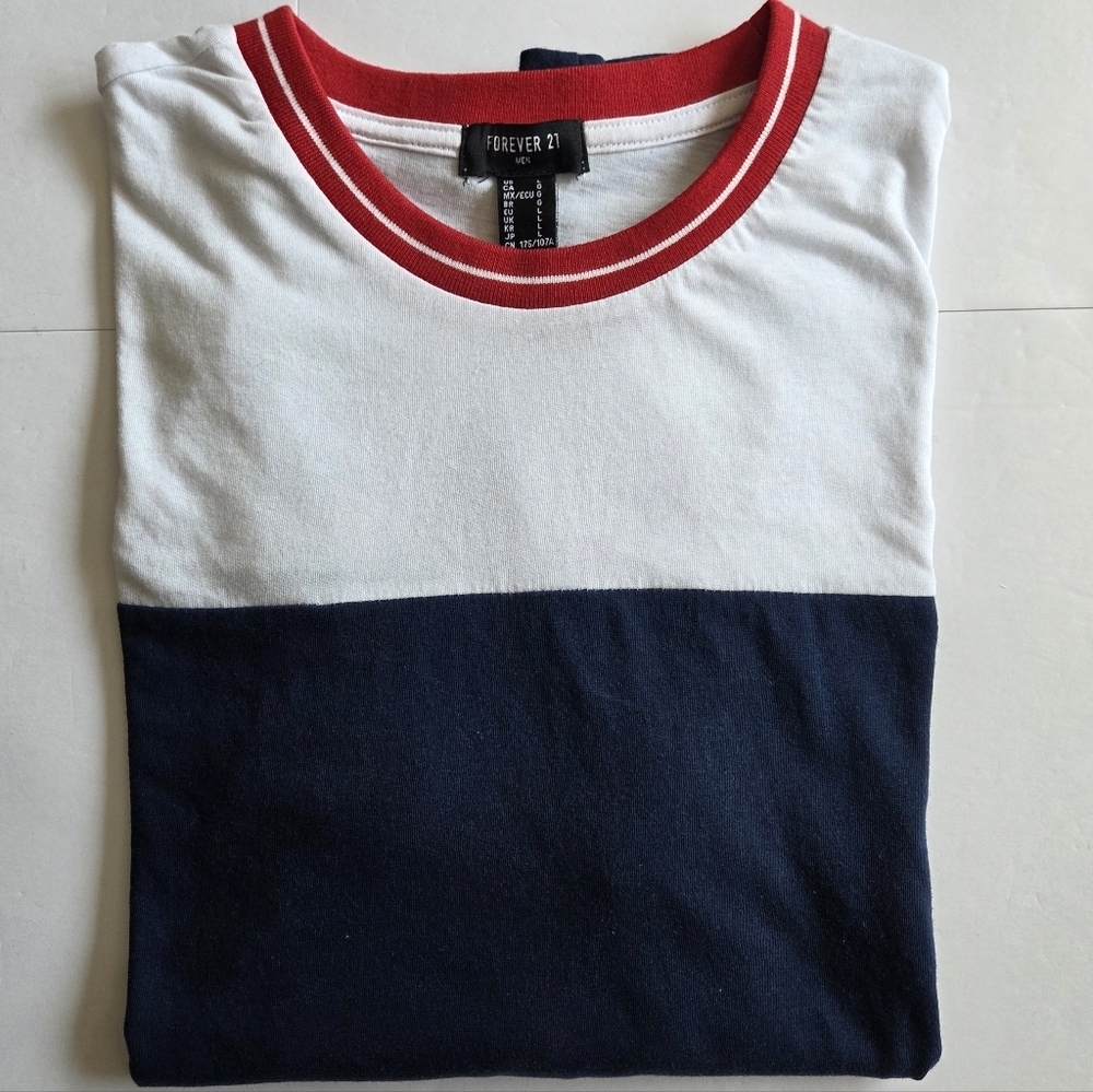 Colorblock Navy and White T‑Shirt with Red Trim - Picture 6 of 8